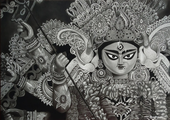 Adi Shakti (ART-18115-119313) - Handpainted Art Painting - 17in X 12in