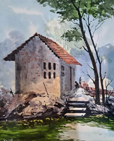 Landscape (ART-18009-119187) - Handpainted Art Painting - 11in X 14in