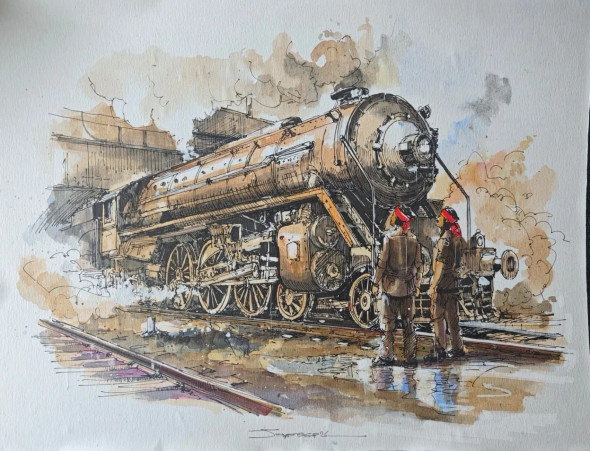The Morning Inspection (ART-8658-119295) - Handpainted Art Painting - 16in X 11in