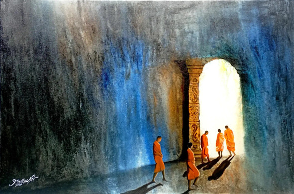 MOVING TOWARDS THE LIGHT (ART-18060-119236) - Handpainted Art Painting - 36in X 24in