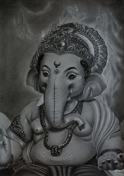 Vighnaharta (ART-18115-119314) - Handpainted Art Painting - 12in X 17in