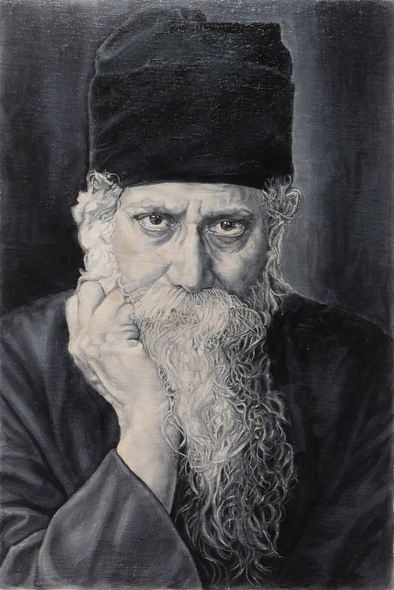 The One And Only Rabindranath Tagore (ART-18033-119336) - Handpainted Art Painting - 20in X 24in