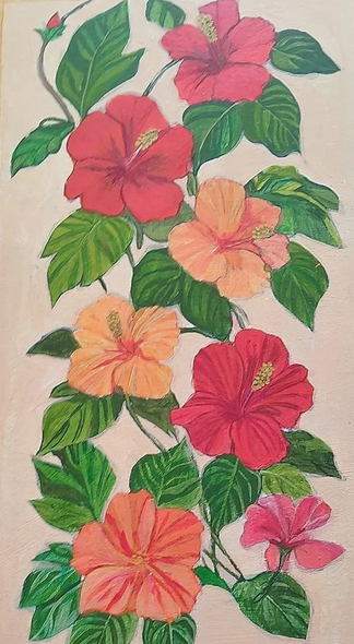 Growing Hibiscus (ART-17176-119305) - Handpainted Art Painting - 12in X 16in