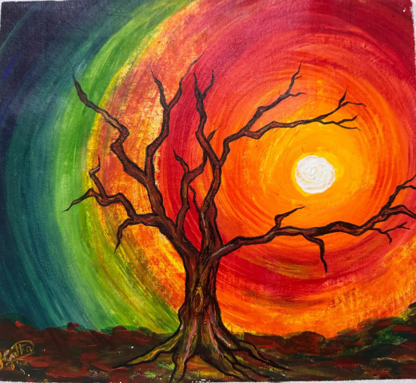 The Universe (ART-17567-119214) - Handpainted Art Painting - 12in X 11in