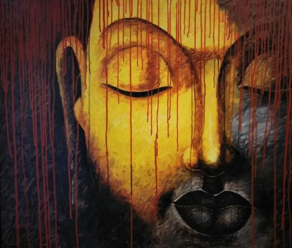 Silent Awakening – Contemporary Abstract Buddha Face Painting (ART-6730-119328) - Handpainted Art Painting - 40in X 35in
