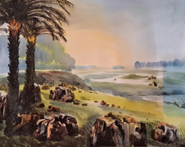 Landscape (ART-18009-118819) - Handpainted Art Painting - 14in X 11in