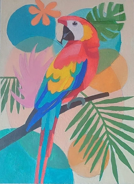 Macaw Tropical Art/ Boho Art (ART-17176-119301) - Handpainted Art Painting - 12in X 16in