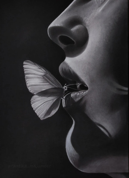 Silent Kiss (ART-18115-119322) - Handpainted Art Painting - 8in X 12in