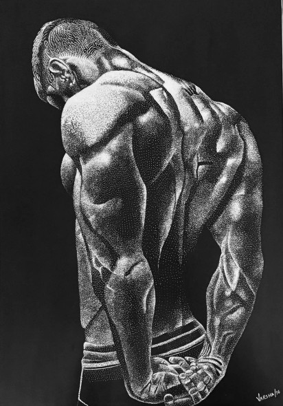 Semi Nude Man’s Portrait (ART-18095-119371) - Handpainted Art Painting - 11in X 16in