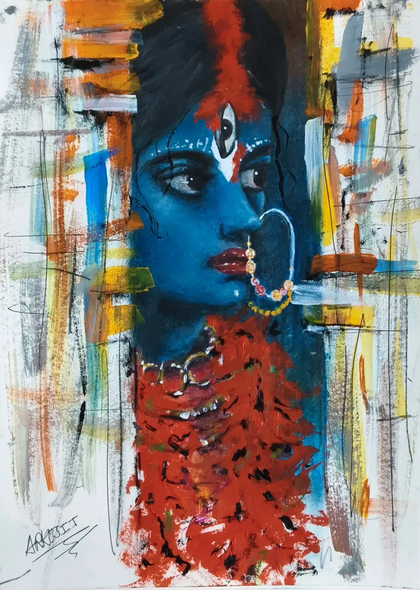Shakti In Silence (ART-18117-119340) - Handpainted Art Painting - 9in X 12in