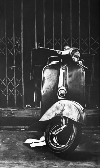 Vintage Scooter (ART-18095-119519) - Handpainted Art Painting - 19in X 27in