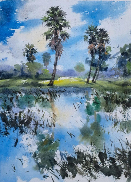 Landscape (ART-18009-119455) - Handpainted Art Painting - 11in X 16in