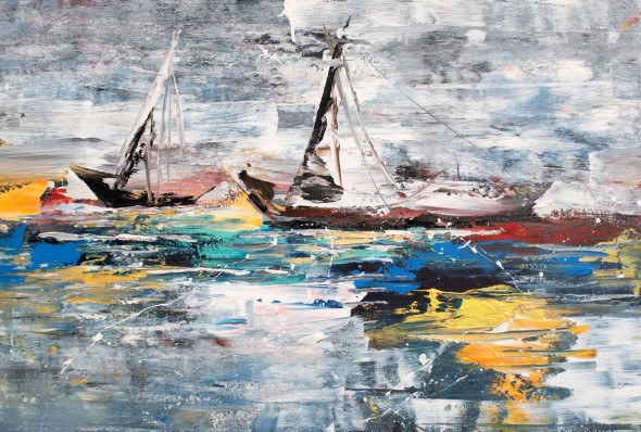 Abstract Sailboat Painting | Original Handmade Contemporary Wall Art (ART-16885-119436) - Handpainted Art Painting - 48in X 36in