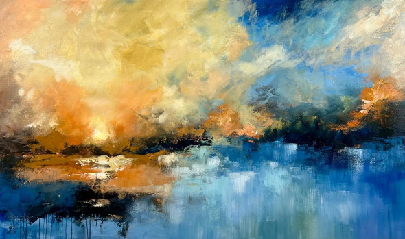 Abstract Landscape Painting | Original Handmade Contemporary Wall Art (ART-16885-119432) - Handpainted Art Painting - 60in X 36in