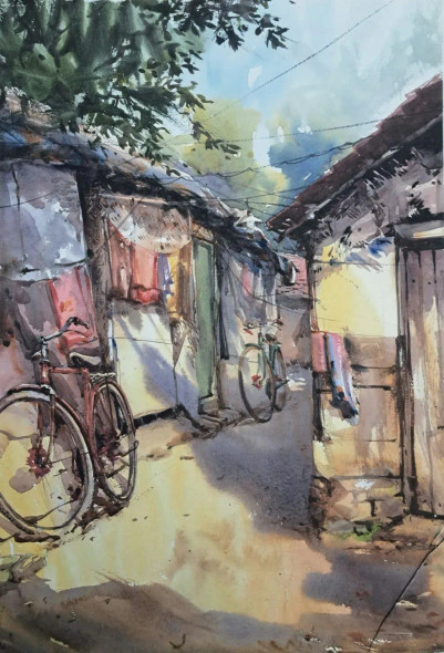 Landscape (ART-18009-119503) - Handpainted Art Painting - 15in X 22in