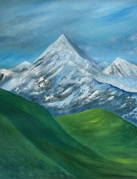 Majestic Snowy Mountain (ART-8841-119516) - Handpainted Art Painting - 13in X 17in