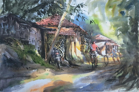 Landscape (ART-18009-119498) - Handpainted Art Painting - 22in X 15in