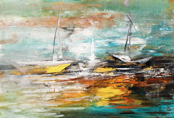 Abstract Seascape Painting | Original Handmade Contemporary Wall Art (ART-16885-119435) - Handpainted Art Painting - 48in X 36in