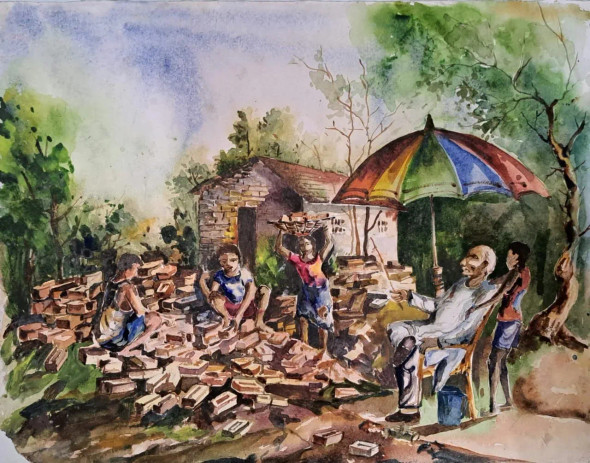 Landscape (ART-18009-119186) - Handpainted Art Painting - 14in X 11in