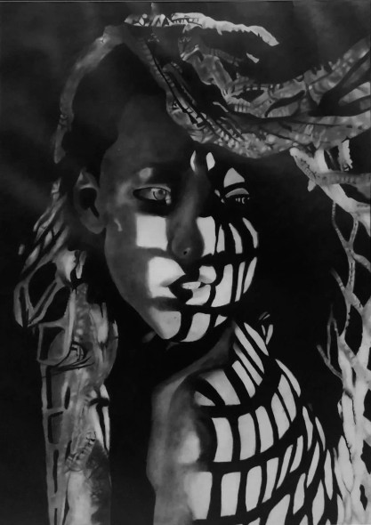 Shadow On Face (ART-18095-119523) - Handpainted Art Painting - 14in X 19in