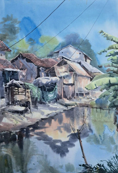 Landscape (ART-18009-119486) - Handpainted Art Painting - 15in X 22in