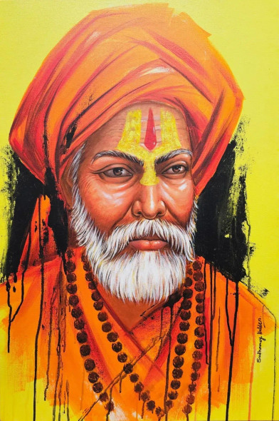 Divine Presence – Contemporary Saint Portrait Painting (ART-6730-119431) - Handpainted Art Painting - 20in X 30in