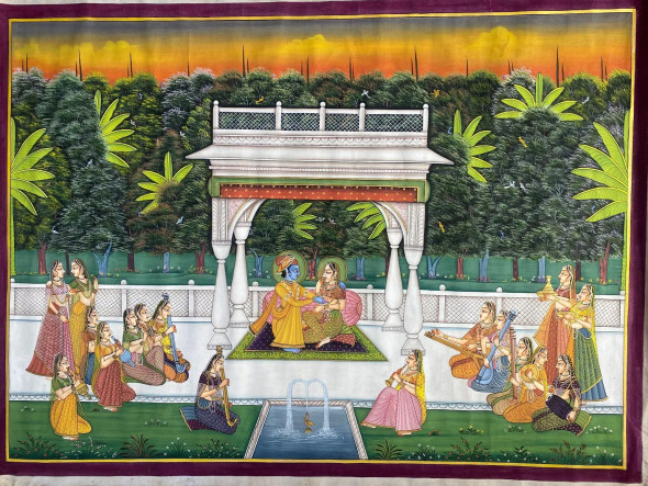 Pichwai Painting (ART-8266-119590) - Handpainted Art Painting - 41in X 33in