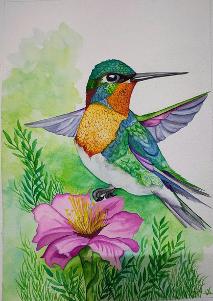 Bird Painting (ART-17940-119596) - Handpainted Art Painting - 24in X 8in