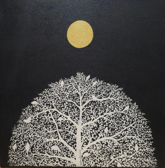 Golden Stillness (ART-6730-119564) - Handpainted Art Painting - 18in X 18in