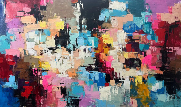 Colorful Abstract Expression Painting | Original Handmade Contemporary Wall Art (ART-16885-119623) - Handpainted Art Painting - 60in X 36in
