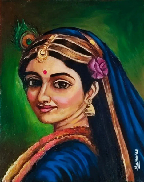 Srimati Radharani: The Essence Of Love (ART-8608-119710) - Handpainted Art Painting - 10in X 12in