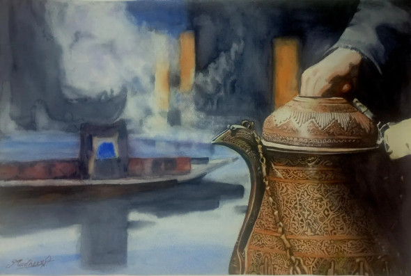 KHAWA POT (ART-18060-119704) - Handpainted Art Painting - 22in X 15in