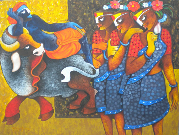 Propose (ART-1770-119711) - Handpainted Art Painting - 48in X 36in