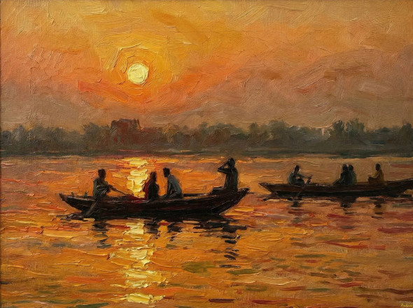 Golden Hour On The Sacred Ganges (PRT-15697-119922) - Canvas Art Print - 60in X 45in