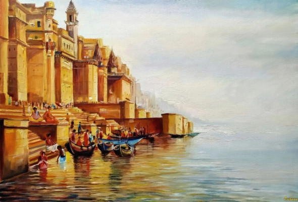 Eternal Glow Of Varanasi (PRT-15697-119924) - Canvas Art Print - 60in X 41in
