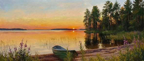 The Silent Ganga Shore At Dusk (PRT-15697-119921) - Canvas Art Print - 60in X 25in