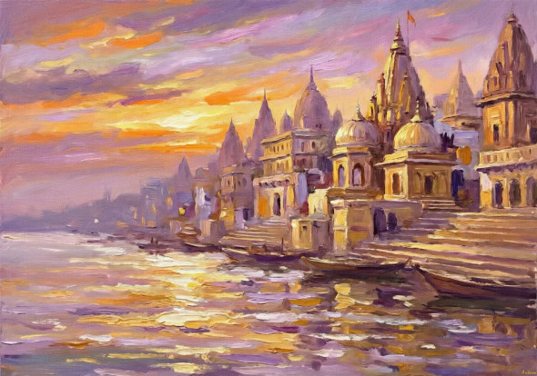 Eternal Glow Of Varanasi (PRT-15697-119928) - Canvas Art Print - 60in X 42in
