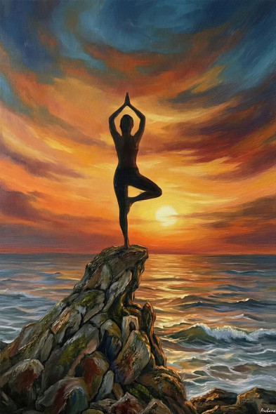 Tree Pose By The Sea (PRT-15697-119913) - Canvas Art Print - 40in X 60in