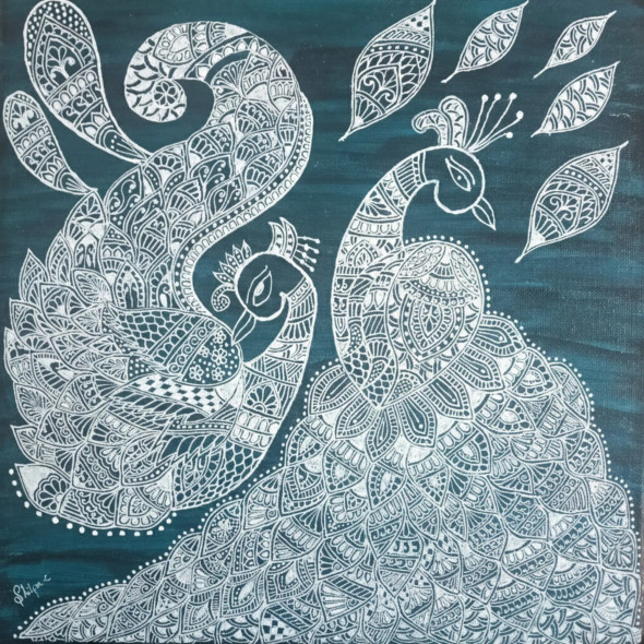 ​Midnight Serenade - Peacock Mandala (PRT-18077-119809) - Canvas Art Print - 24in X 24in