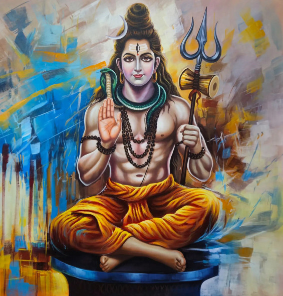 Lord Shiva Painting (ART-6706-119948) - Handpainted Art Painting - 36in X 36in