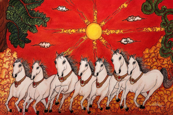 Seven Horses (ART-17306-119885) - Handpainted Art Painting - 28in X 17in