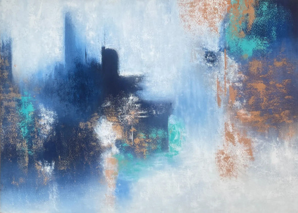Azure Silence (ART-8156-119878) - Handpainted Art Painting - 46in X 34in