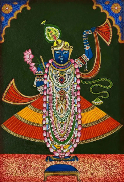 Shrinathji- Pichwai (ART-7396-119843) - Handpainted Art Painting - 8in X 10in