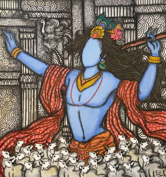 Gopala 2 (ART-7129-119998) - Handpainted Art Painting - 32in X 34in