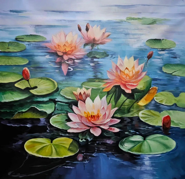 Lotus Flower Painting (ART-6706-119949) - Handpainted Art Painting - 36in X 36in