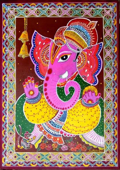 Shri Ganesh (ART-15381-119808) - Handpainted Art Painting - 18in X 24in