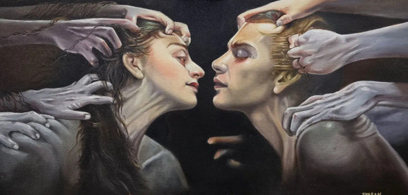 Romeo And Juliet Oil Painting (ART-18166-119759) - Handpainted Art Painting - 48in X 24in
