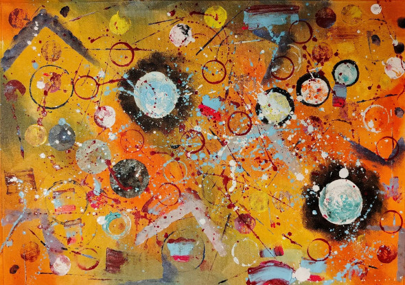 Abstract Painting : Orbiting Chaos (ART-16710-119807) - Handpainted Art Painting - 24in X 18in