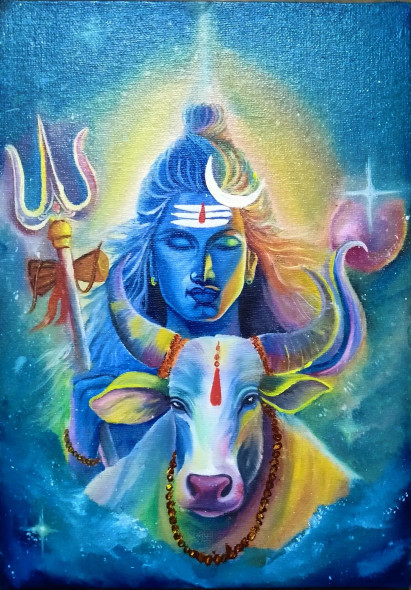 Mahadev (ART-18141-119796) - Handpainted Art Painting - 9in X 12in