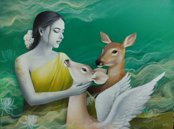 Prem Series (ART-15185-120000) - Handpainted Art Painting - 48in X 36in